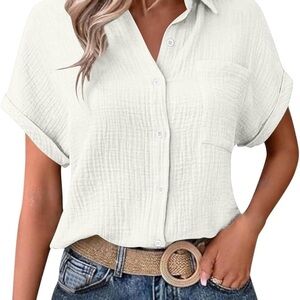 Women's White Gauze Button-Up Top